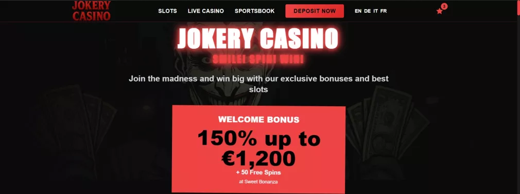 Jokery Casino Willkommensbonus 100% bis zu €1500 und 100 Freispiele